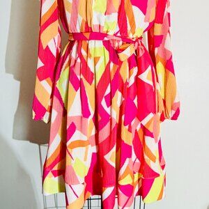 Nicole Miller Vibrant Long-Sleeved Pleated Mini Dress- Size XS- Like New!